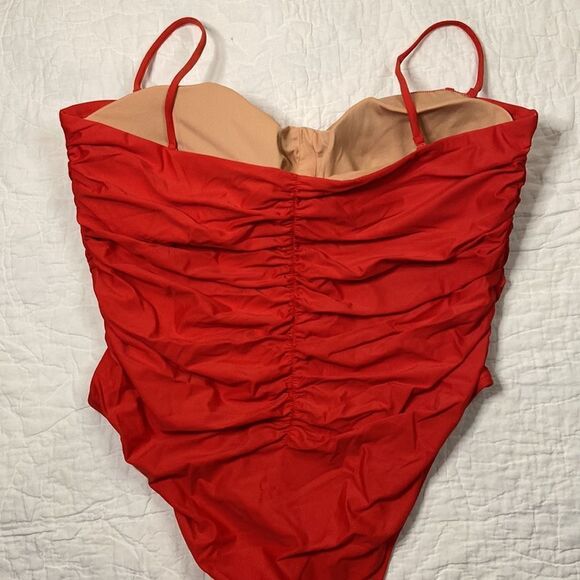 NWT J.Crew Ruched sweetheart one-piece in red size 22 - Picture 7 of 8